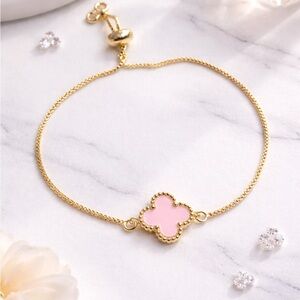 Elegant Gold and Pink Clover Bracelet